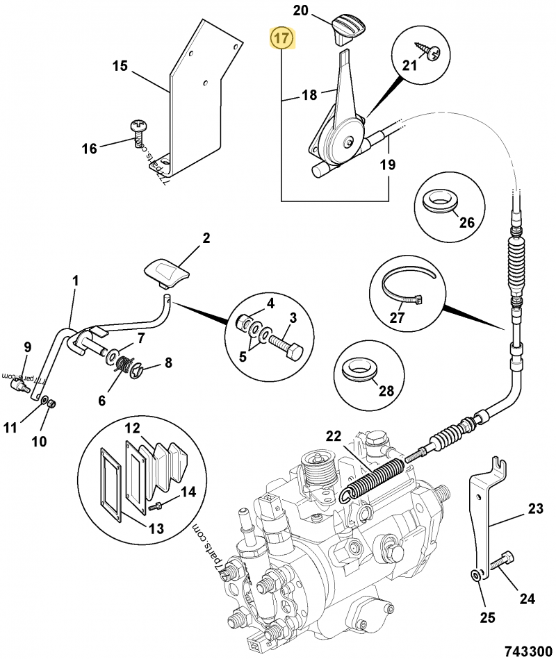 Cable accelerateur complet compatible pour JCB 2