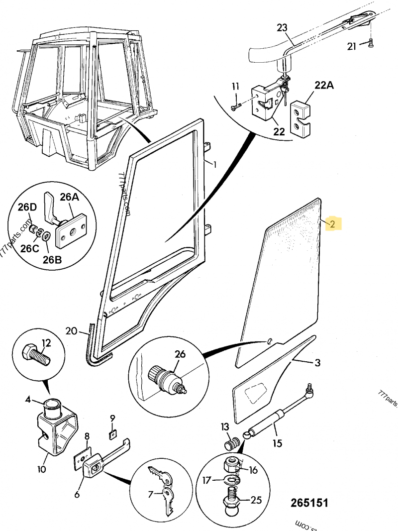 Vitre sup porte g compatible pour JCB 2