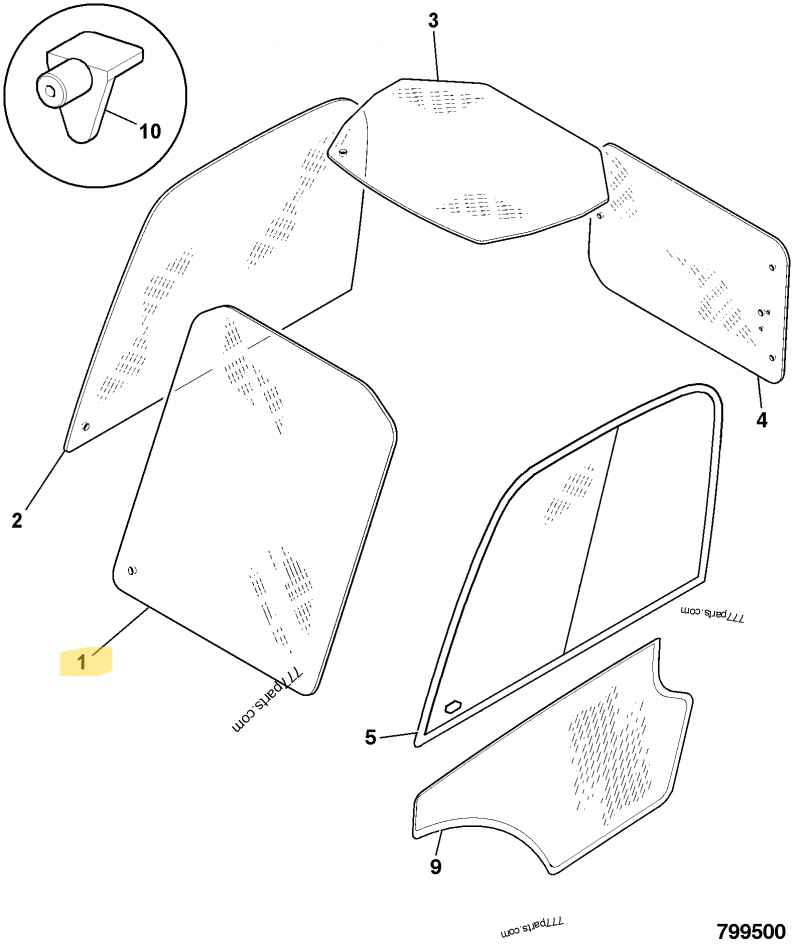 Vitre laterale droite compatible pour JCB 2