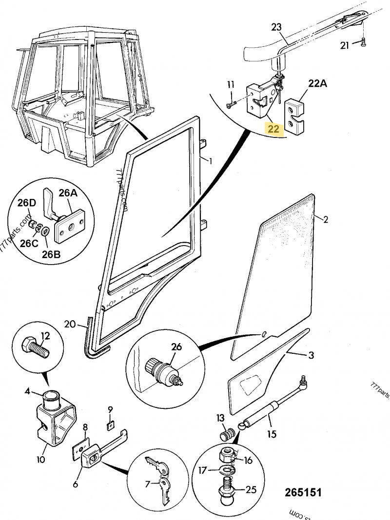 Serrure int gauche compatible pour JCB 5