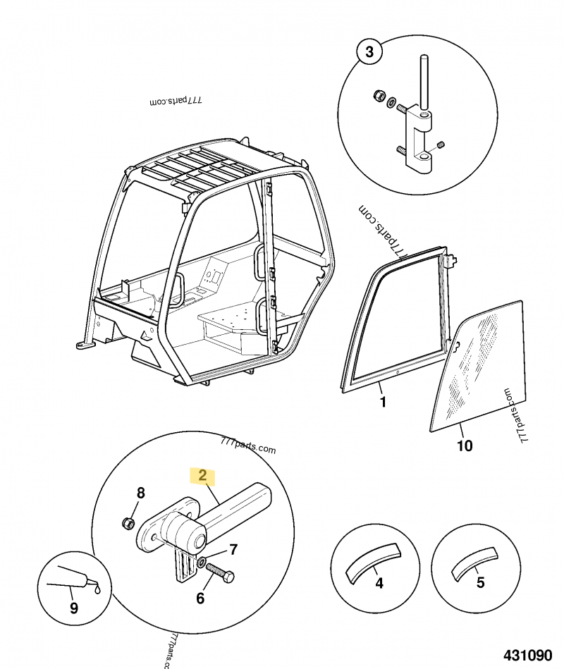 Poignee int porte sup compatible pour JCB 3