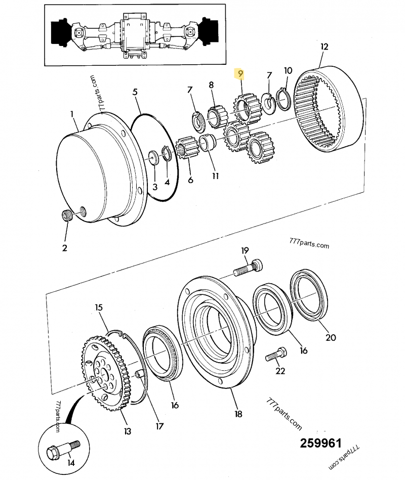 Pignon planetaire compatible pour JCB 3