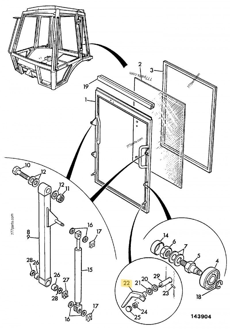 Poignee interieure droite compatible pour JCB 5