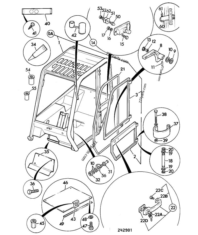 Serrure int gauche compatible pour JCB 6