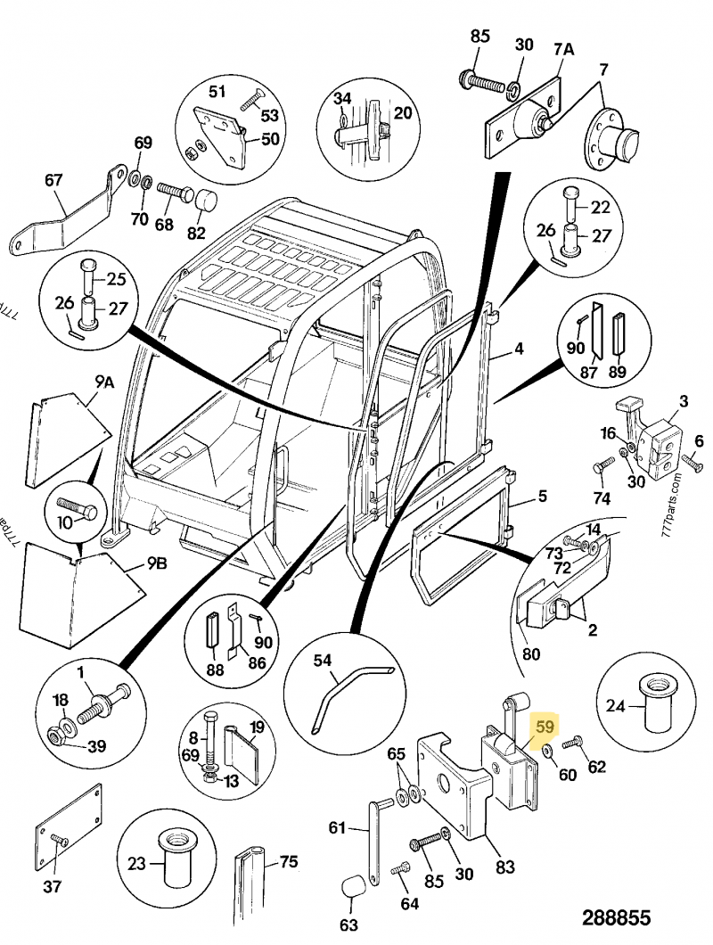 Verrou interieur porte compatible pour JCB 4