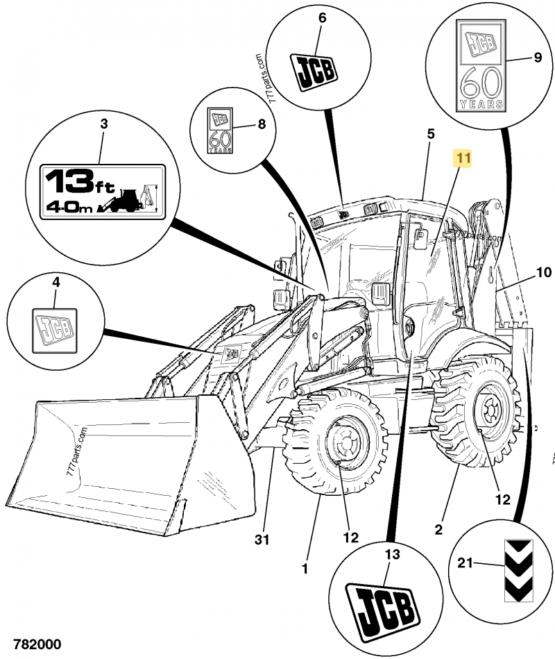 Vitre de porte gauche compatible pour JCB 3