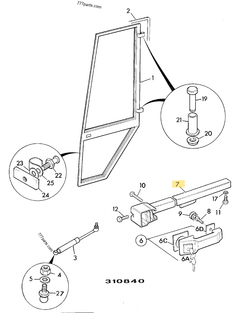 Serrure int gauche compatible pour JCB 3